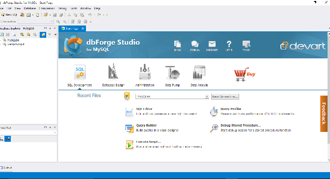 Home Screen - dbForge Studio for MySQL