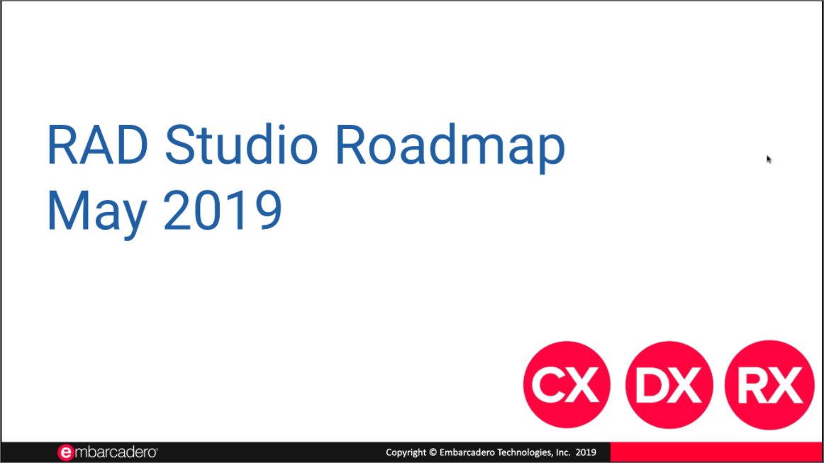 Roadmap do RAD Studio maio de 2019