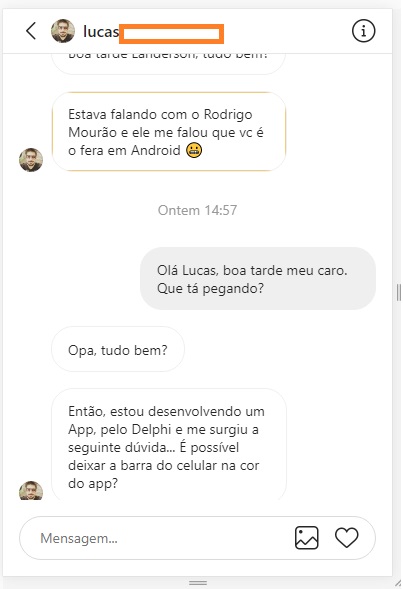 Conversa com Lucas no Instagram 